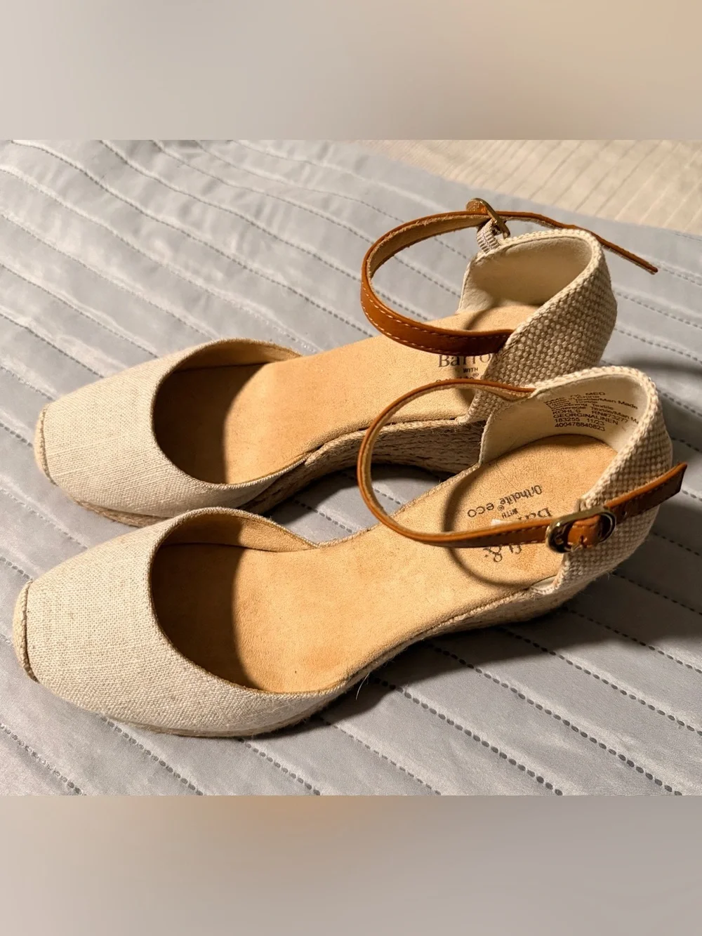 croft & barrow Beige Canvas Ankle-Strap Espadrille Wedges with Tan Straps